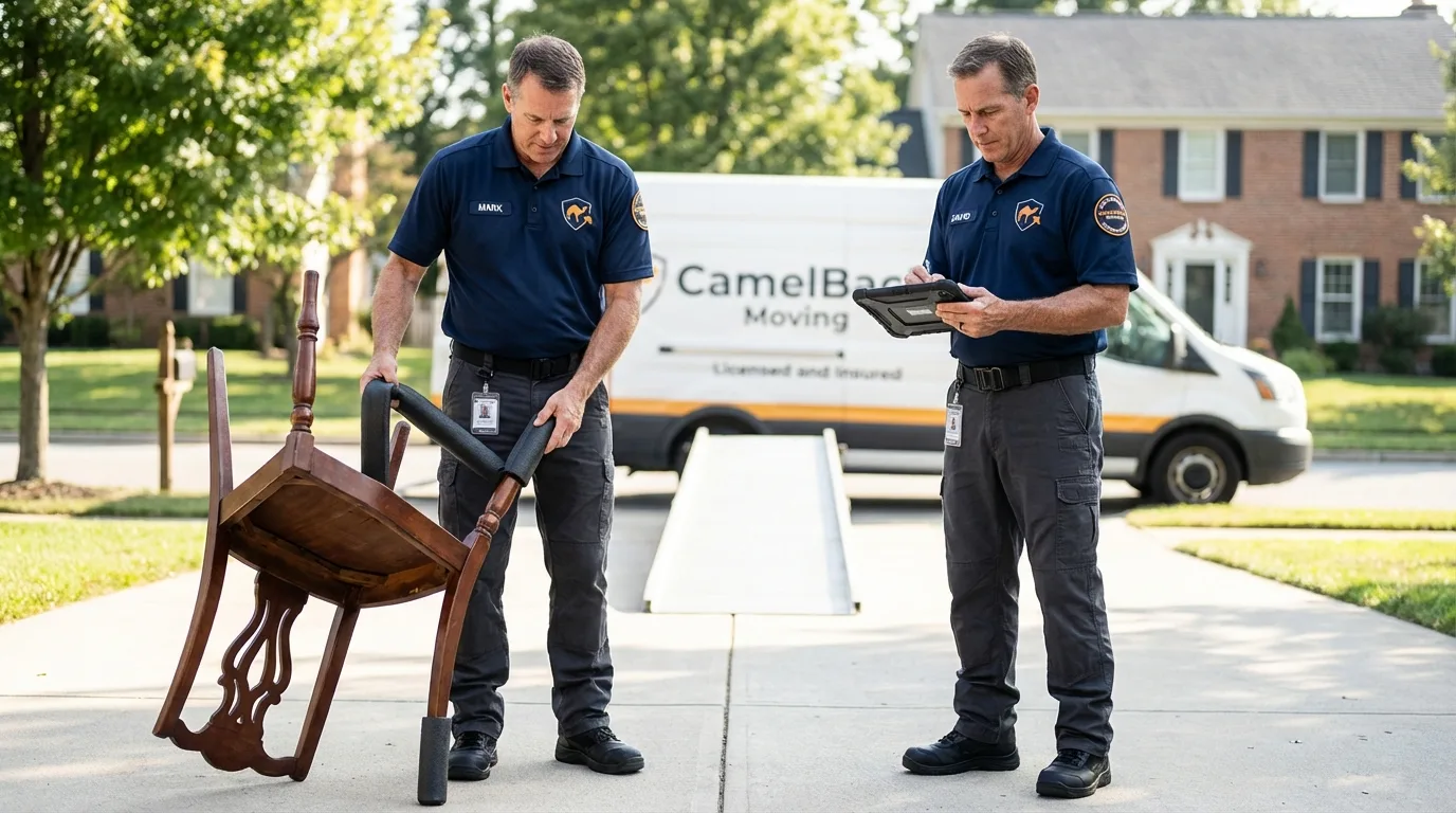 Movers inspecting furniture for damage prevention before loading in Varnell, GA