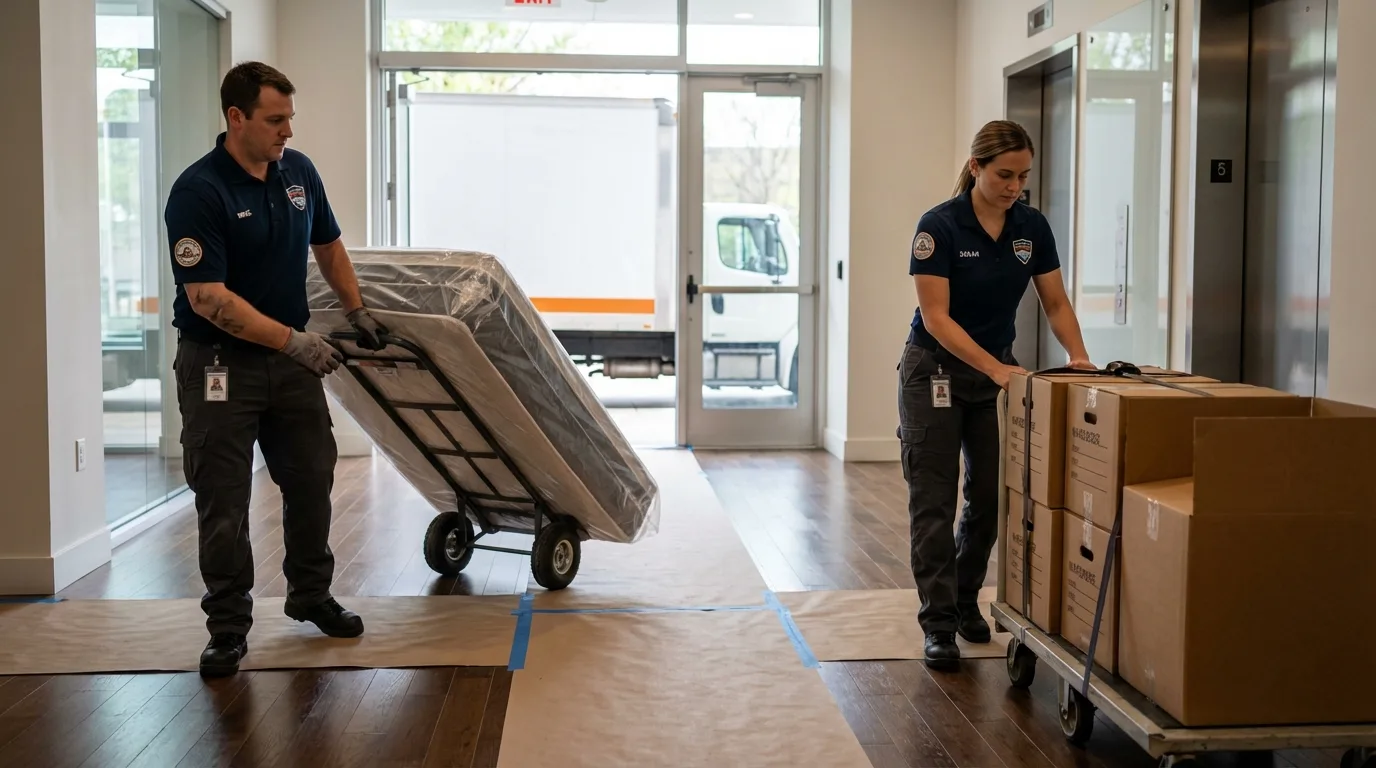 Professional apartment movers loading elevator in Varnell, GA